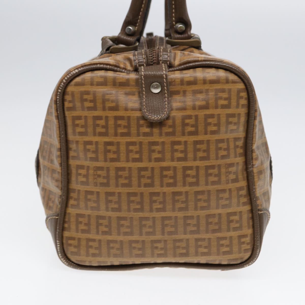 FENDI Zucchino Canvas Boston Bag Vintage Beige Brown gold 87247