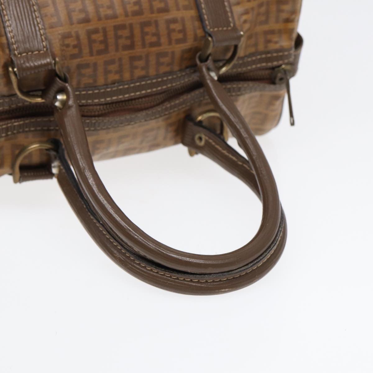 FENDI Zucchino Canvas Boston Bag Vintage Beige Brown gold 87247