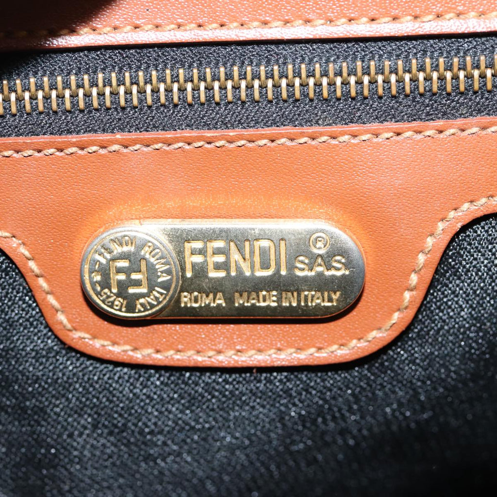 FENDI Pecan Canvas Hand Bag 2way Brown Black 87252