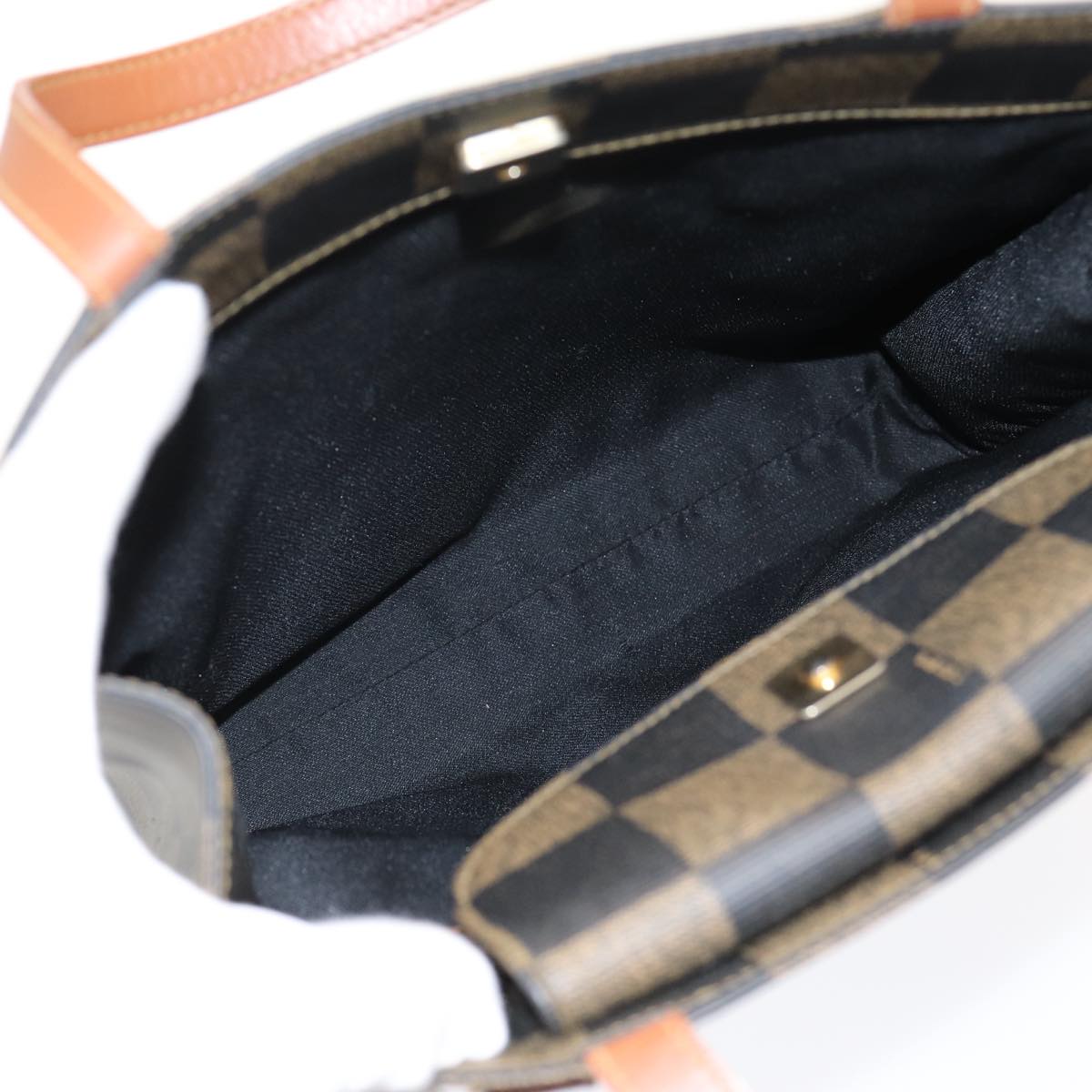 FENDI Pecan Canvas Hand Bag 2way Brown Black 87252