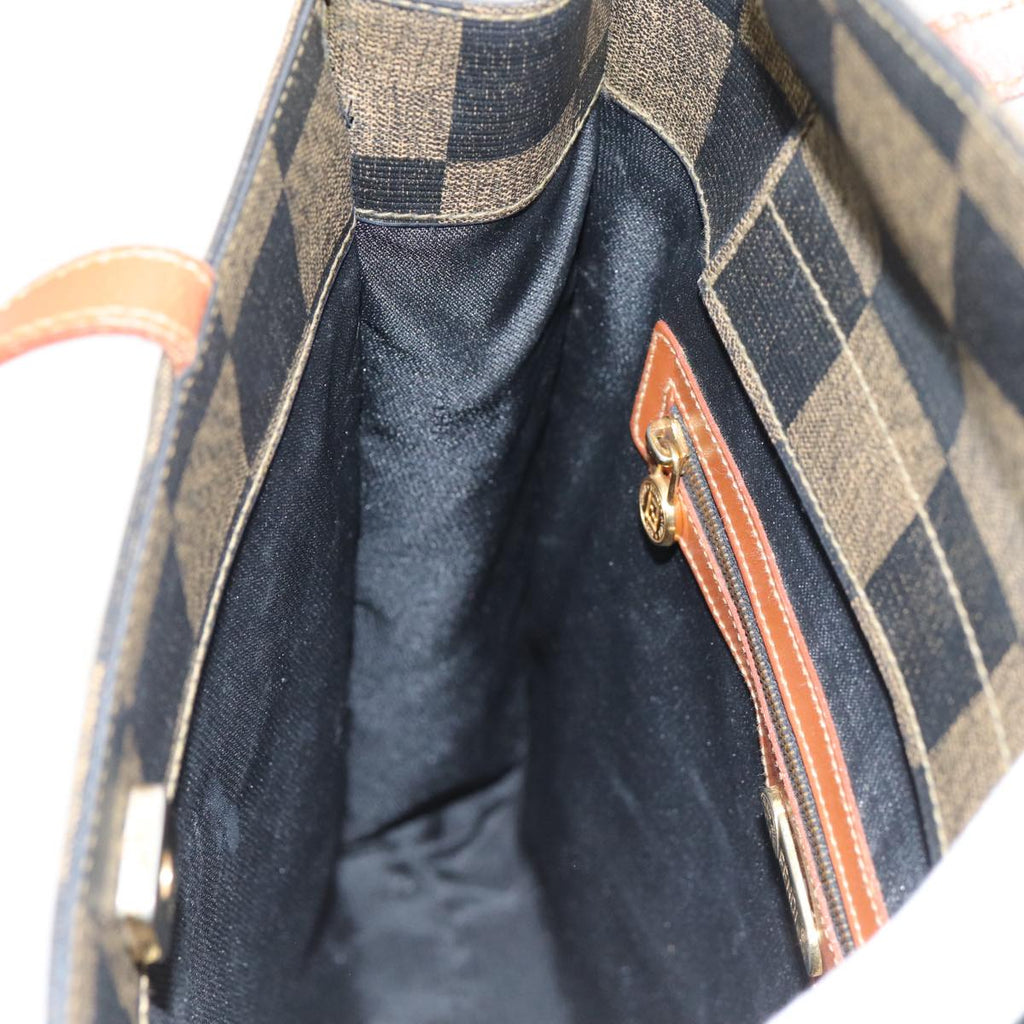 FENDI Pecan Canvas Hand Bag 2way Brown Black 87252