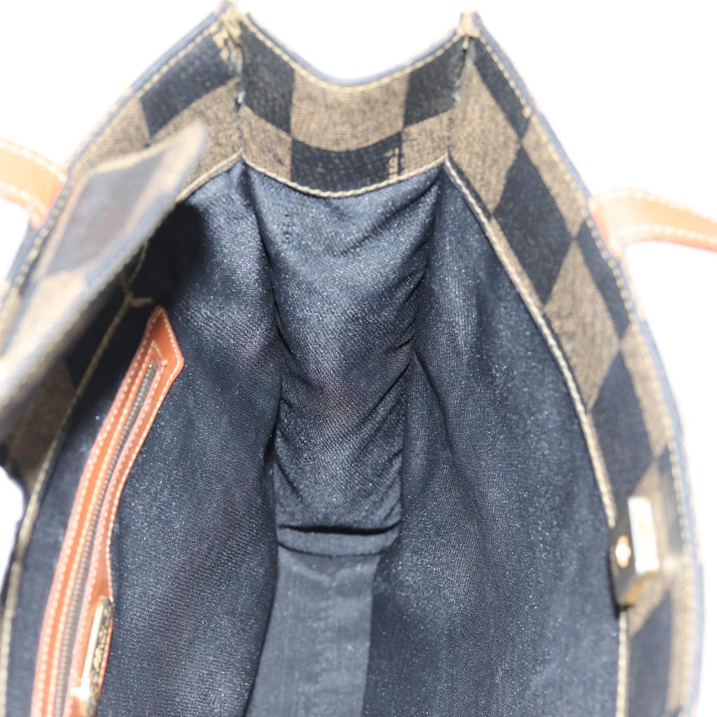 FENDI Pecan Canvas Hand Bag 2way Brown Black 87252