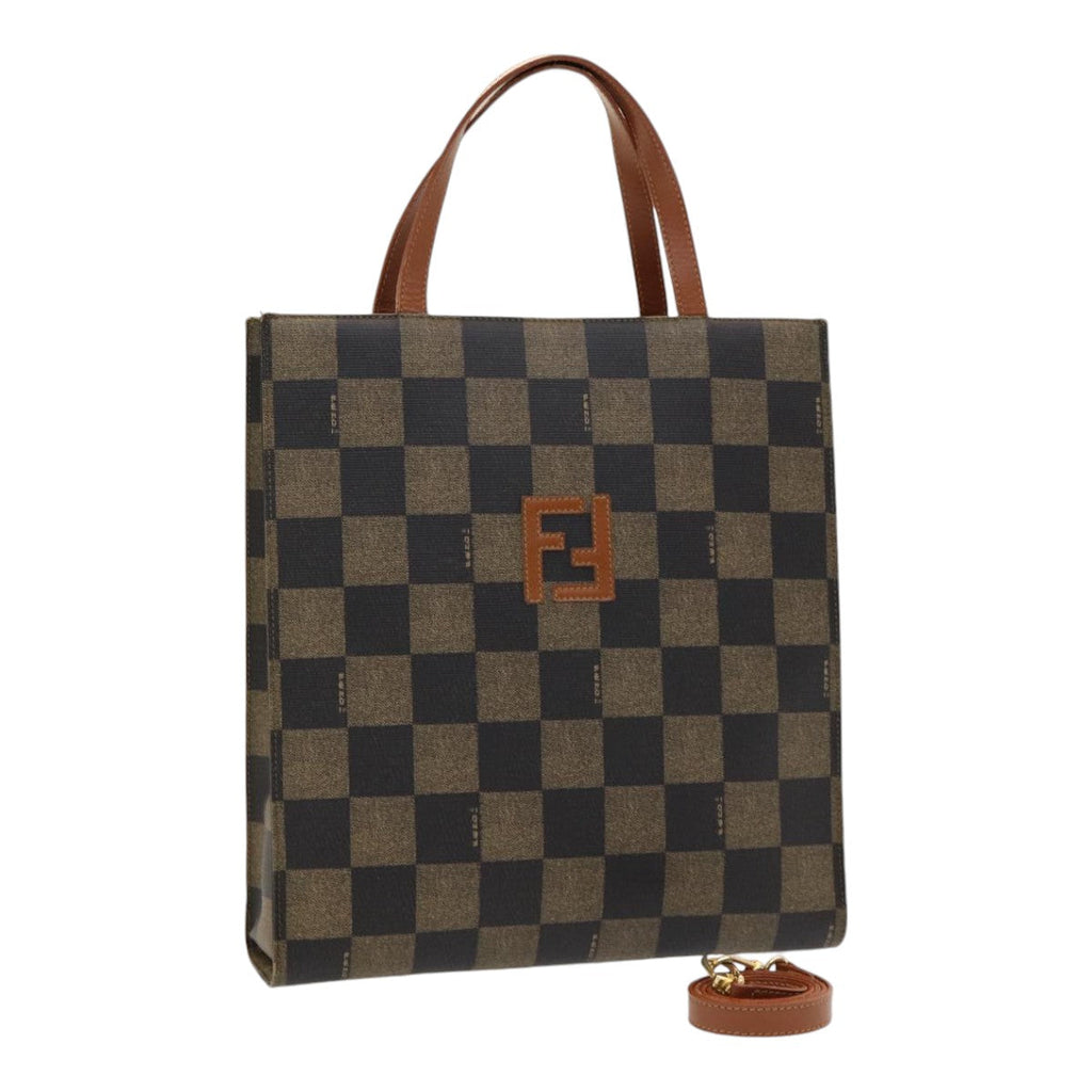 FENDI Pecan Canvas Hand Bag 2way Brown Black 87252