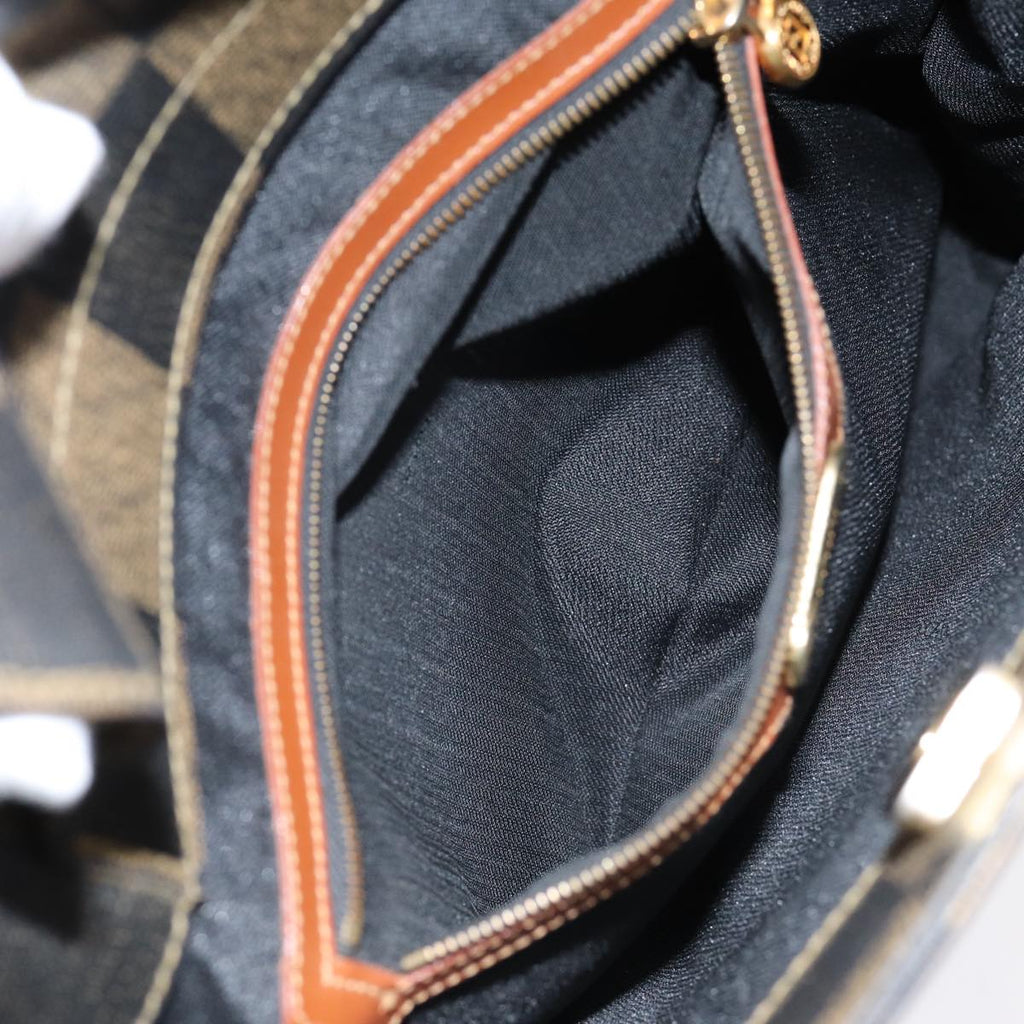 FENDI Pecan Canvas Hand Bag 2way Brown Black 87252