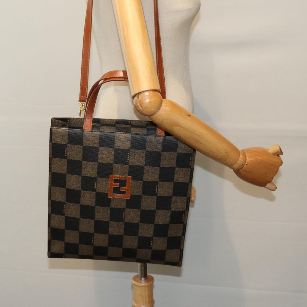 FENDI Pecan Canvas Hand Bag 2way Brown Black 87252