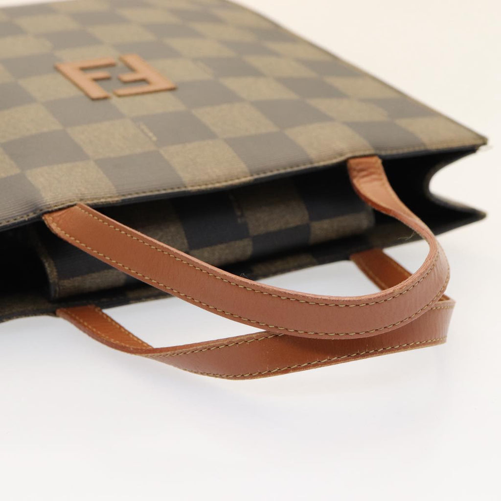 FENDI Pecan Canvas Hand Bag 2way Brown Black 87252