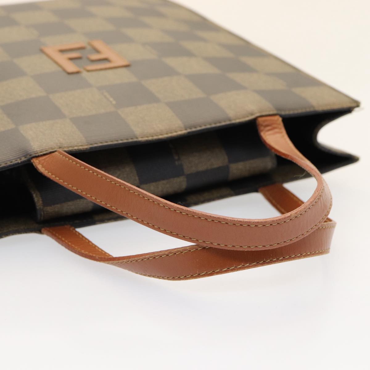 FENDI Pecan Canvas Hand Bag 2way Brown Black 87252