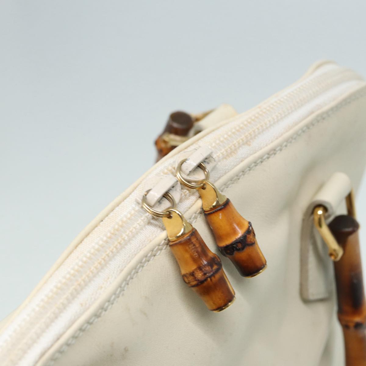GUCCI Bamboo Hand Bag Leather 2way Cream Gold 000 2296 0290 87257