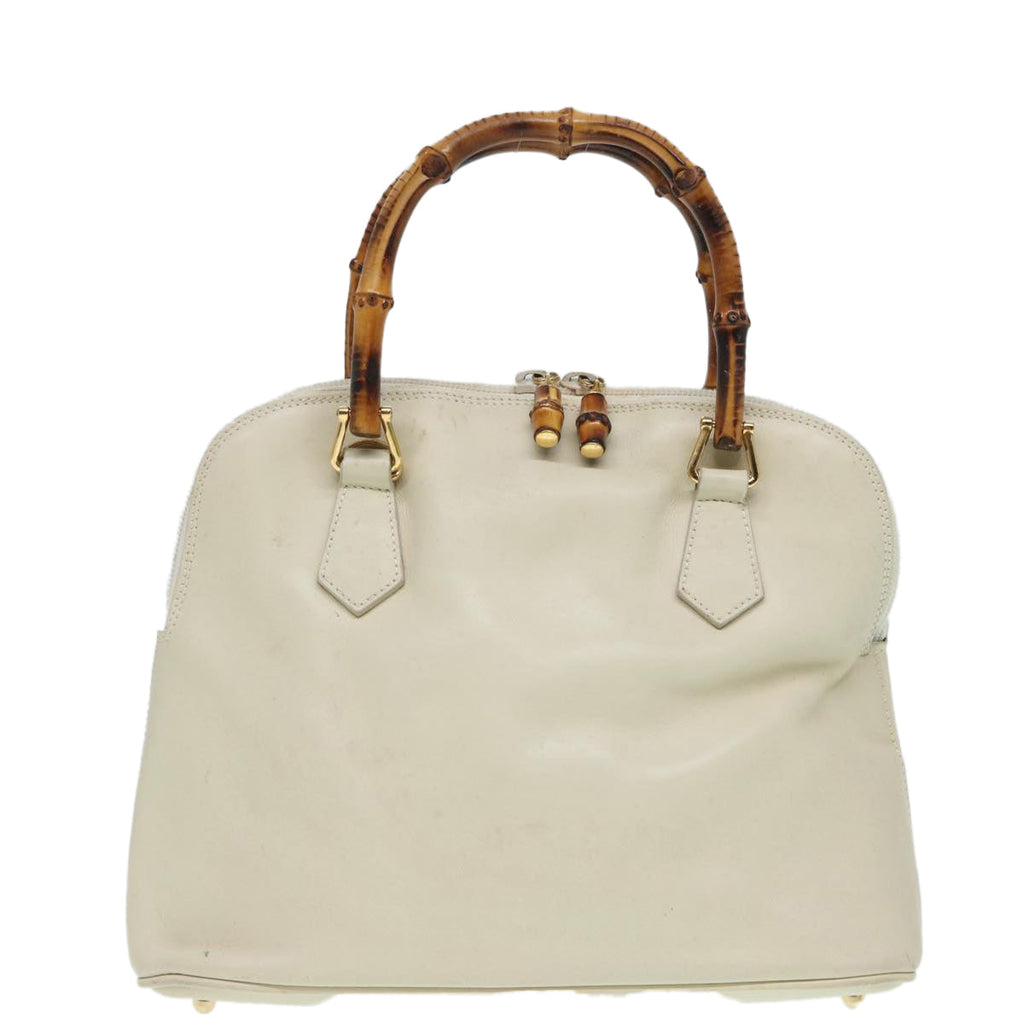GUCCI Bamboo Hand Bag Leather 2way Cream Gold 000 2296 0290 87257
