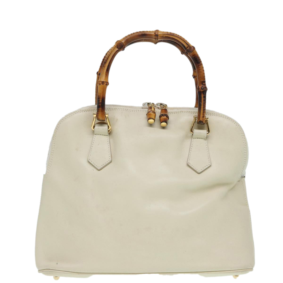 GUCCI Bamboo Hand Bag Leather 2way Cream Gold 000 2296 0290 87257