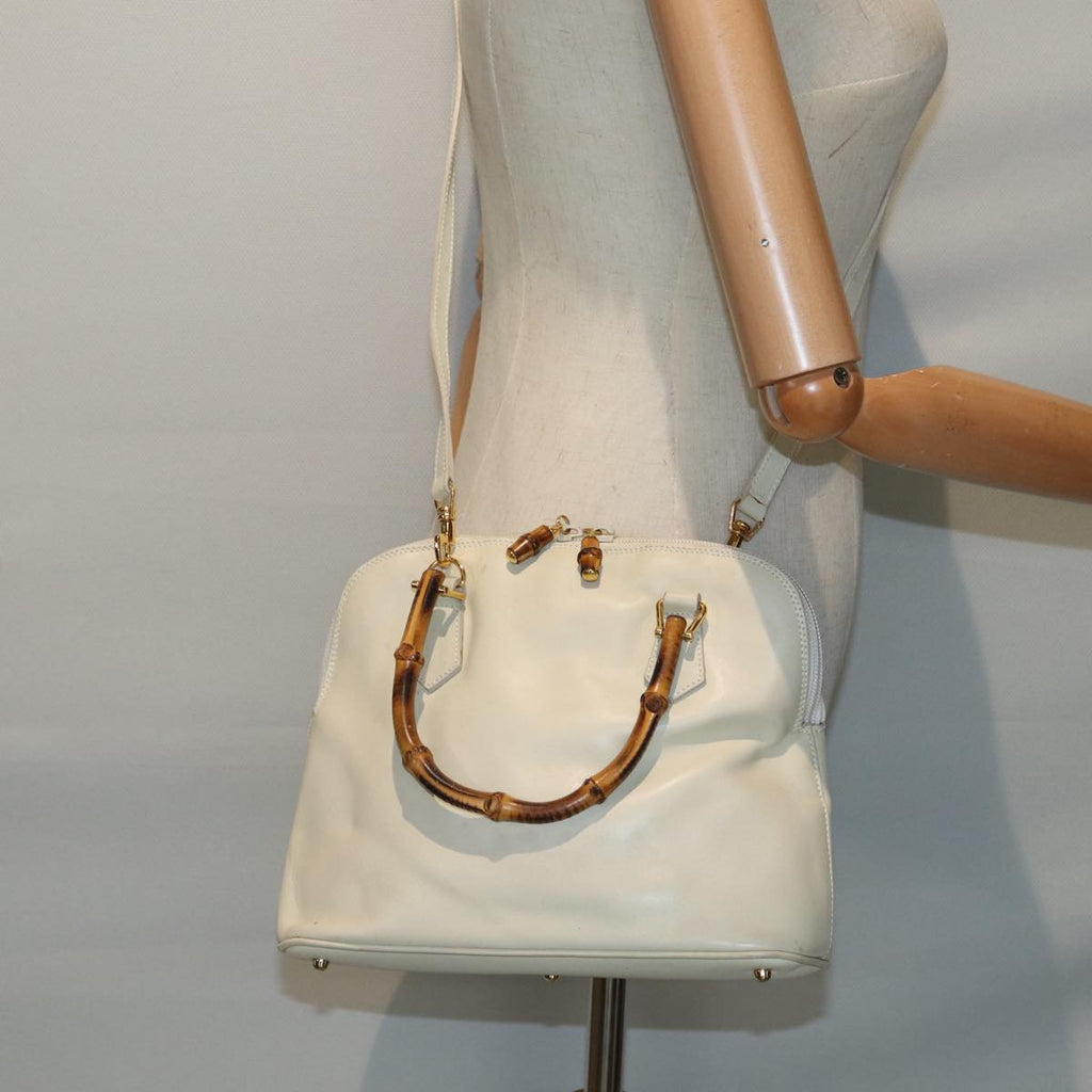 GUCCI Bamboo Hand Bag Leather 2way Cream Gold 000 2296 0290 87257