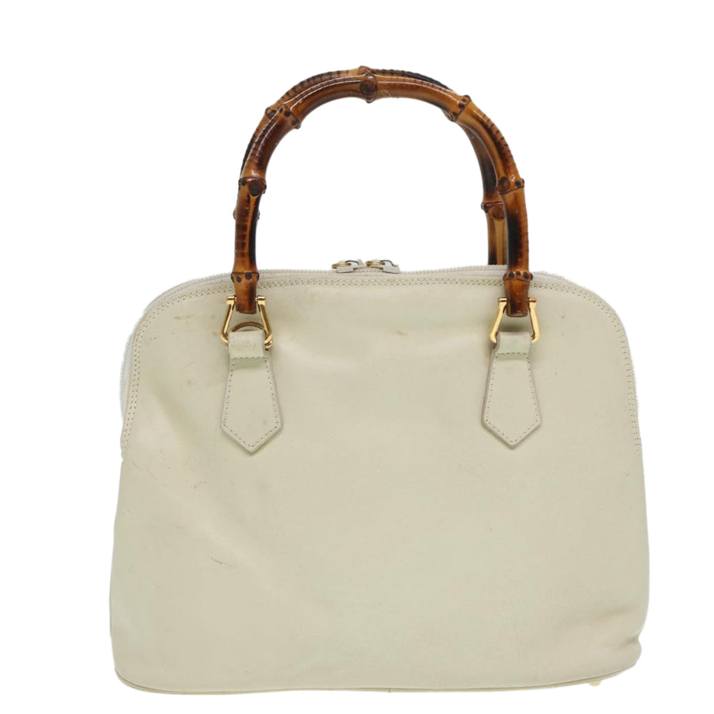 GUCCI Bamboo Hand Bag Leather 2way Cream Gold 000 2296 0290 87257
