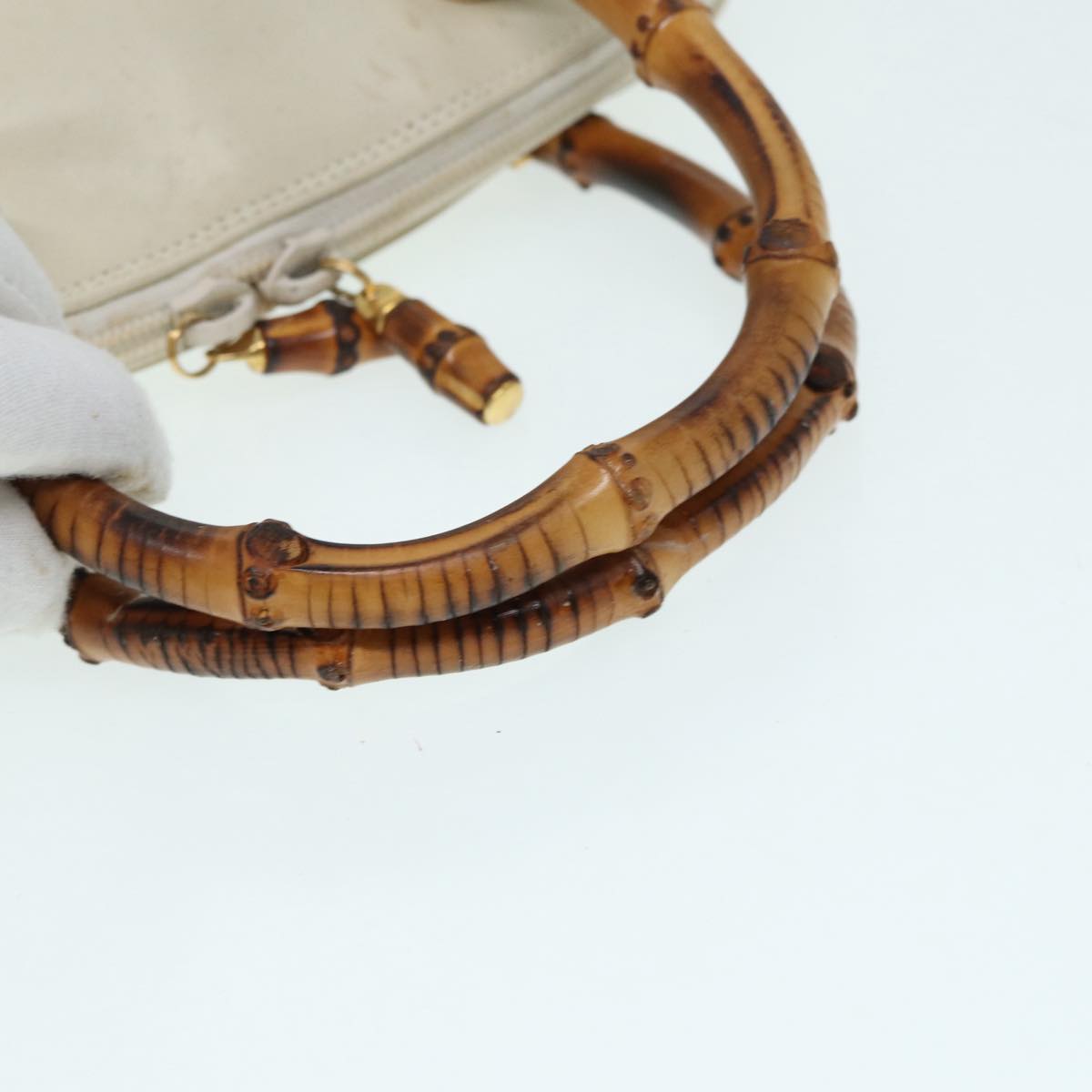 GUCCI Bamboo Hand Bag Leather 2way Cream Gold 000 2296 0290 87257