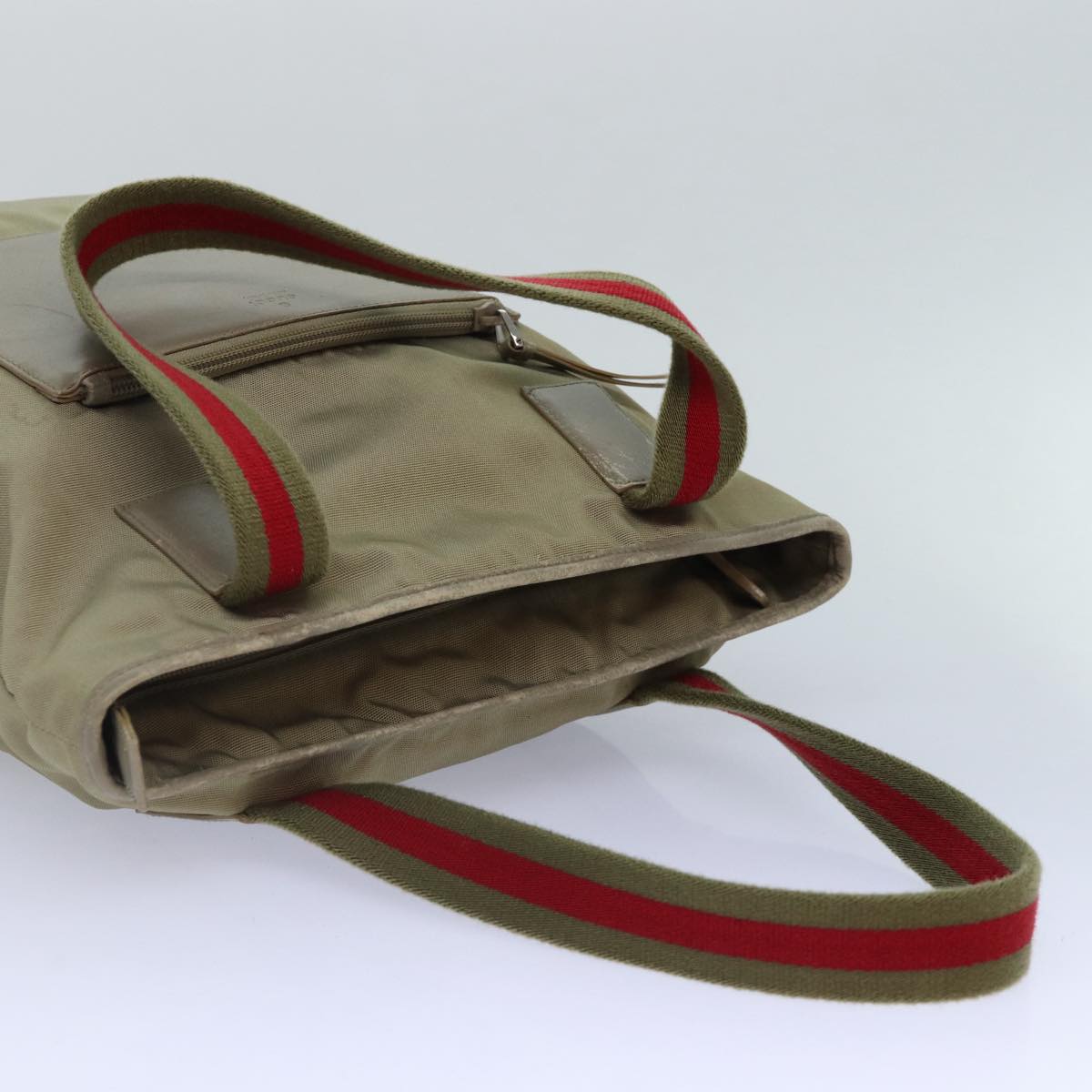 GUCCI Web Sherry Line Tote Bag Nylon Beige Red Green 019 0401 1956 87267