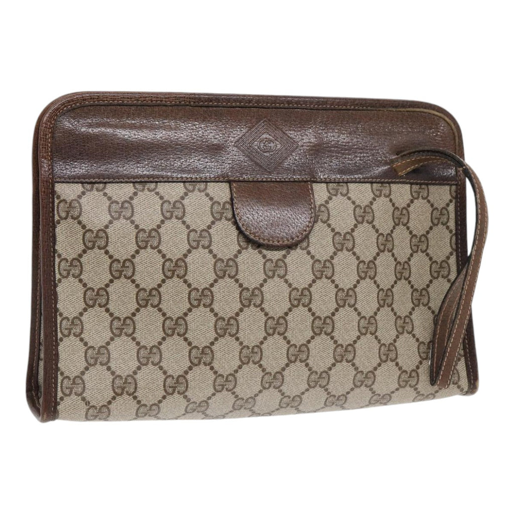 GUCCI GG Supreme Web Sherry Line Clutch Bag PVC Leather Beige 87276