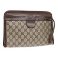 GUCCI GG Supreme Web Sherry Line Clutch Bag PVC Leather Beige 87276