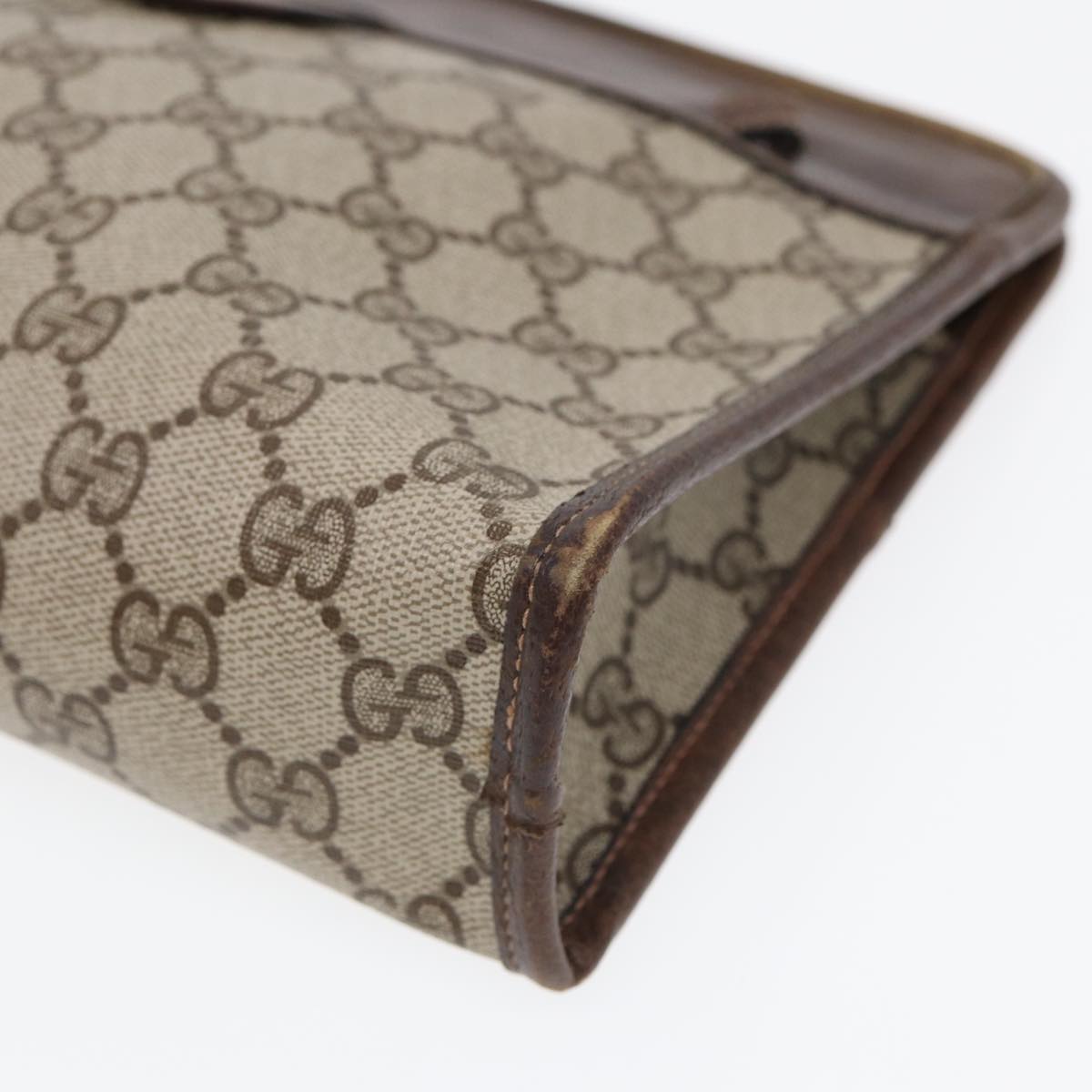 GUCCI GG Supreme Web Sherry Line Clutch Bag PVC Leather Beige 87276