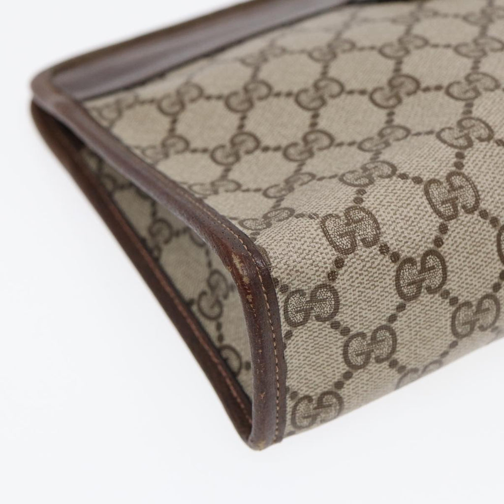 GUCCI GG Supreme Web Sherry Line Clutch Bag PVC Leather Beige 87276