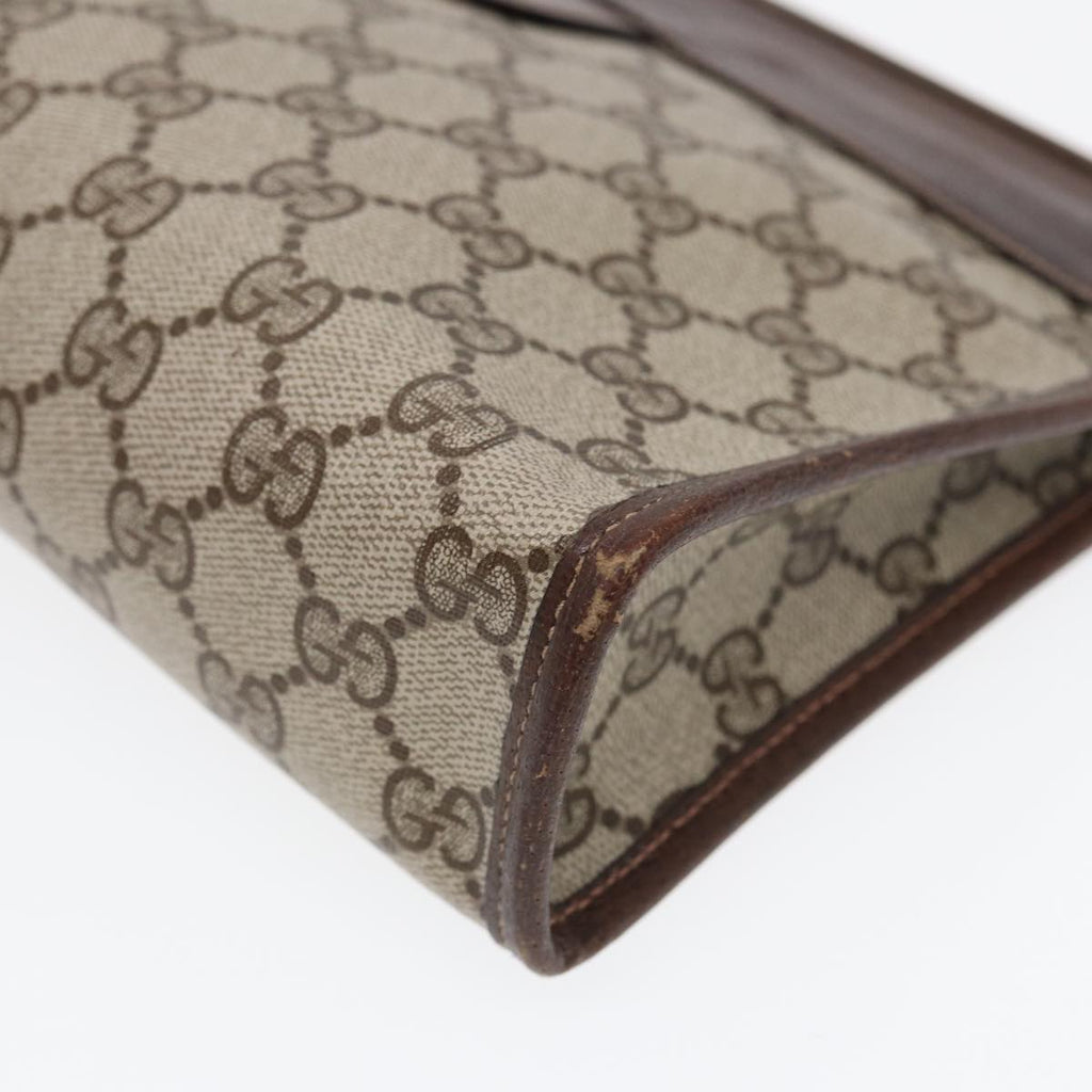 GUCCI GG Supreme Web Sherry Line Clutch Bag PVC Leather Beige 87276