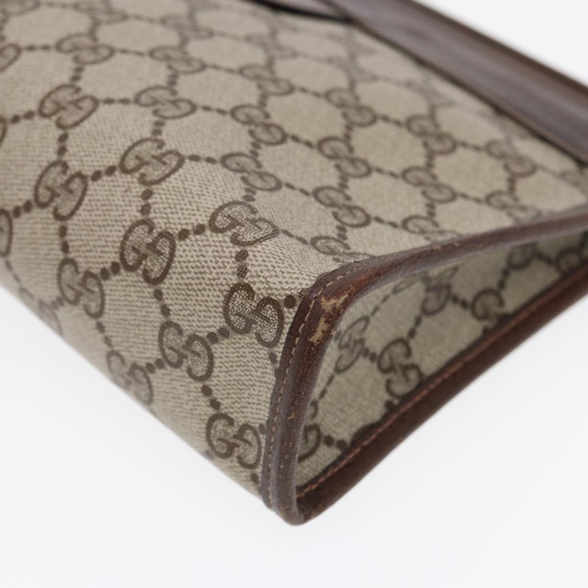 GUCCI GG Supreme Web Sherry Line Clutch Bag PVC Leather Beige 87276