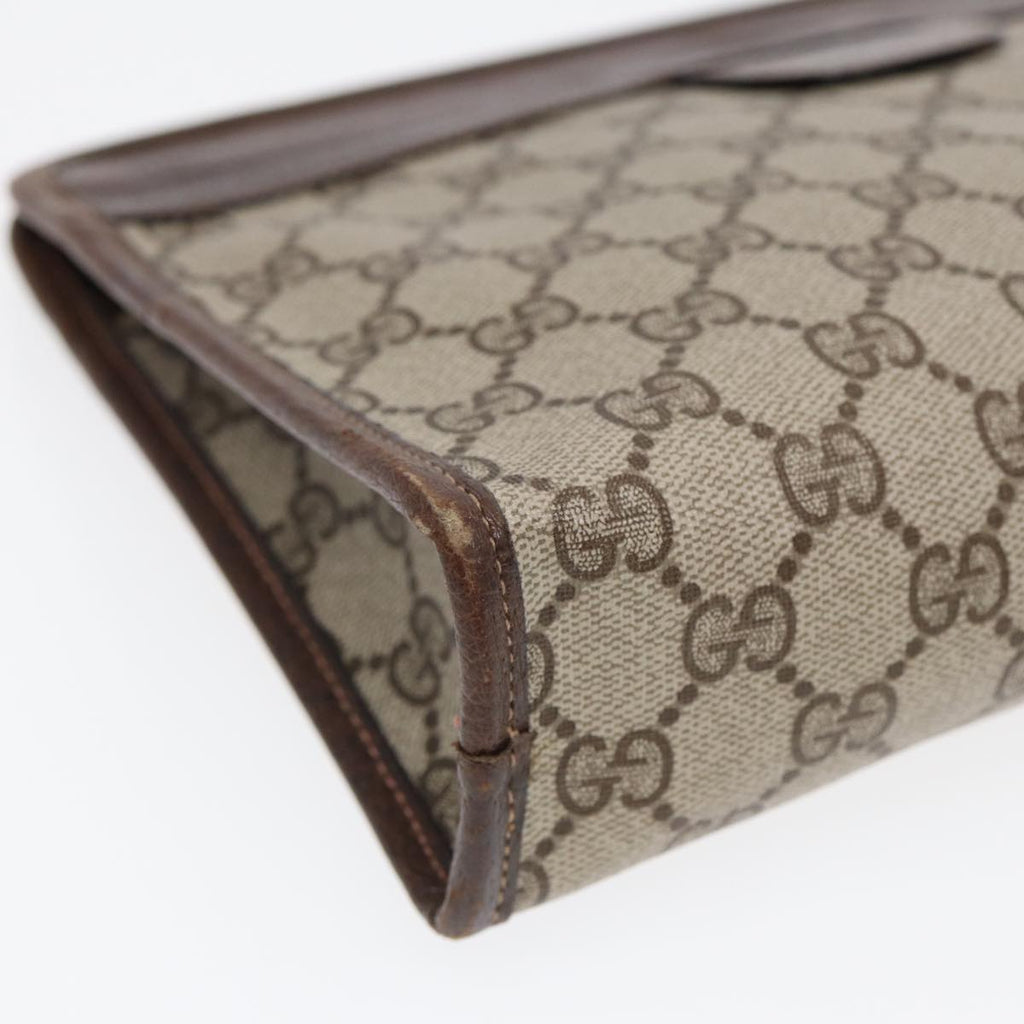 GUCCI GG Supreme Web Sherry Line Clutch Bag PVC Leather Beige 87276