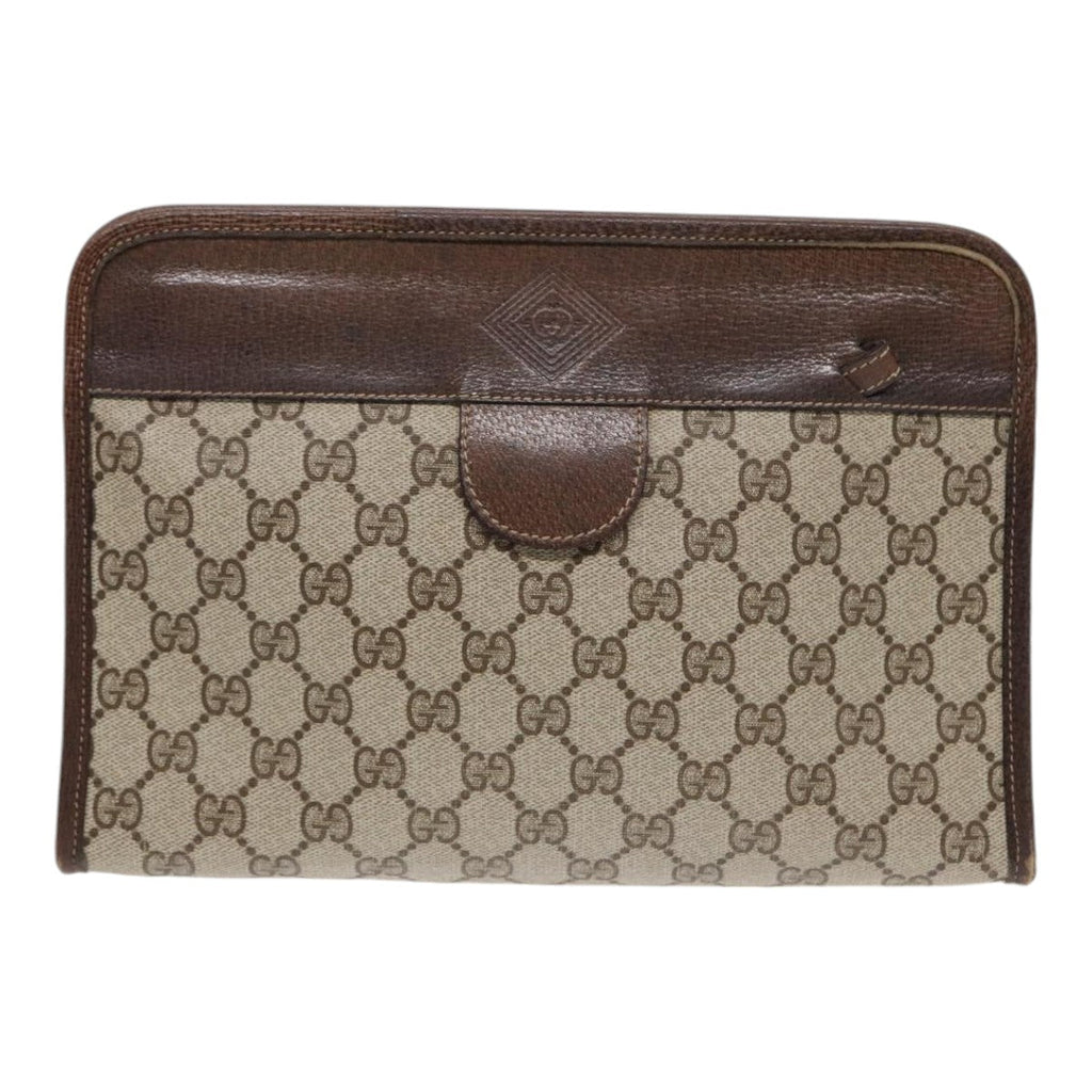 GUCCI GG Supreme Web Sherry Line Clutch Bag PVC Leather Beige 87276
