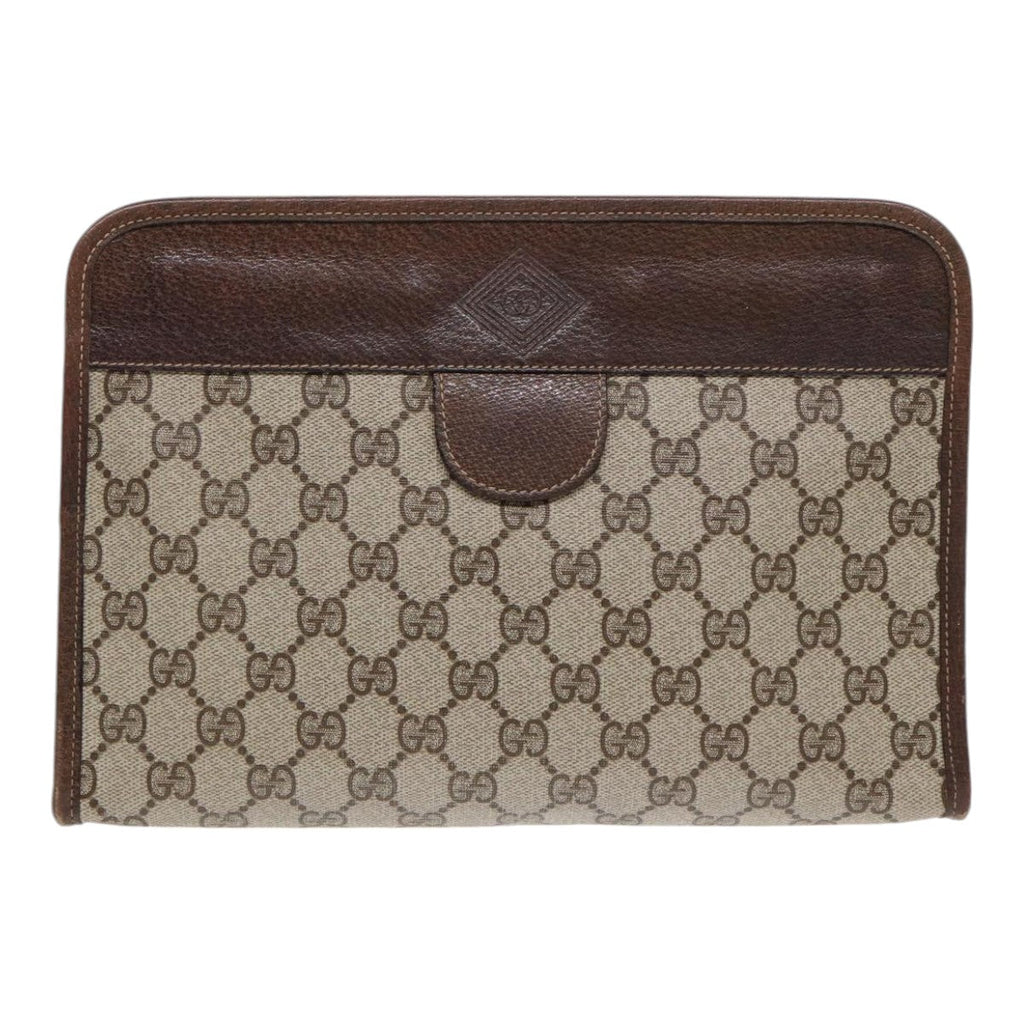 GUCCI GG Supreme Web Sherry Line Clutch Bag PVC Leather Beige 87276