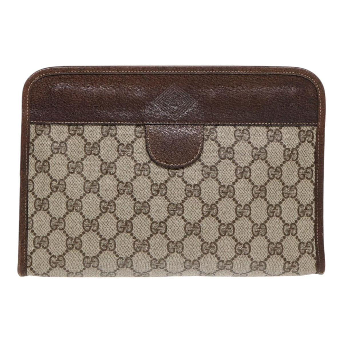 GUCCI GG Supreme Web Sherry Line Clutch Bag PVC Leather Beige 87276