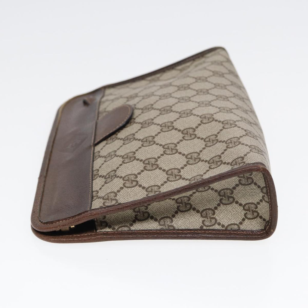 GUCCI GG Supreme Web Sherry Line Clutch Bag PVC Leather Beige 87276