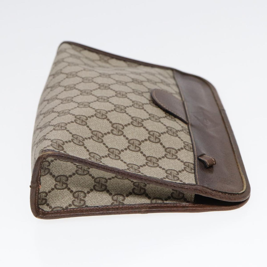 GUCCI GG Supreme Web Sherry Line Clutch Bag PVC Leather Beige 87276