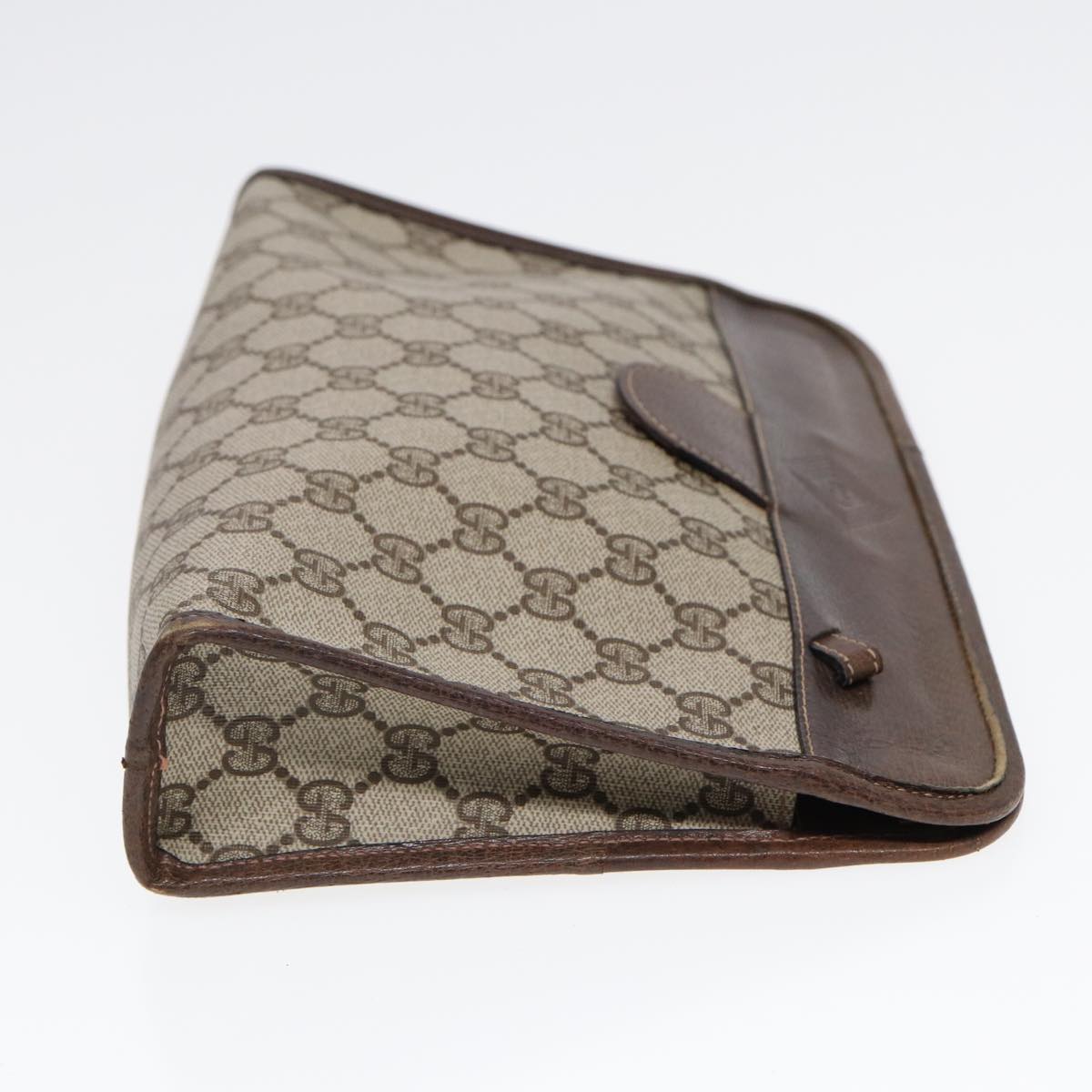 GUCCI GG Supreme Web Sherry Line Clutch Bag PVC Leather Beige 87276