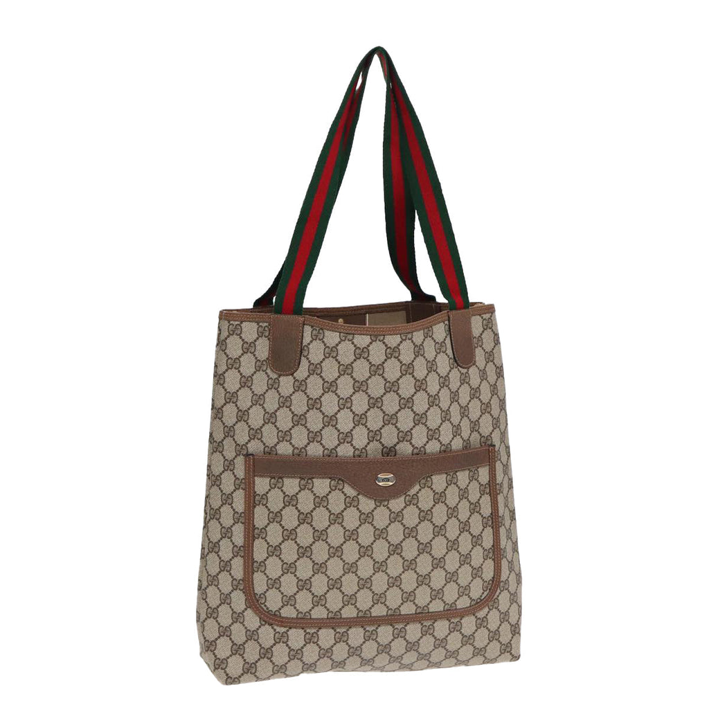 GUCCI GG Supreme Web Sherry Line Tote Bag PVC Leather Beige 39 02 003 87281