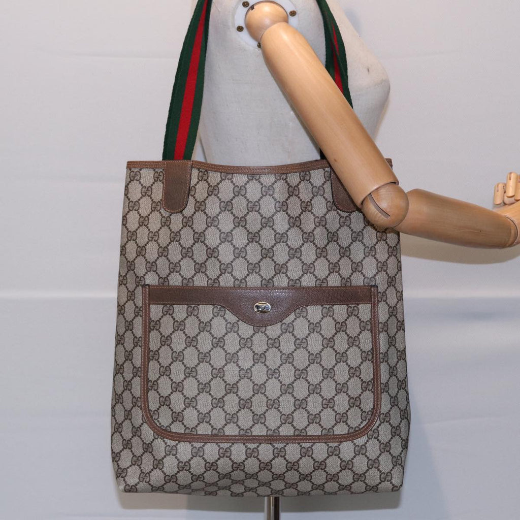 GUCCI GG Supreme Web Sherry Line Tote Bag PVC Leather Beige 39 02 003 87281
