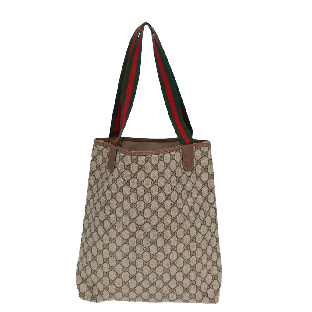GUCCI GG Supreme Web Sherry Line Tote Bag PVC Leather Beige 39 02 003 87281
