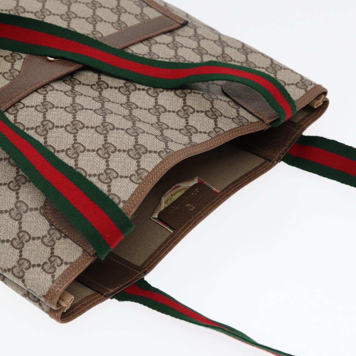 GUCCI GG Supreme Web Sherry Line Tote Bag PVC Leather Beige 39 02 003 87281