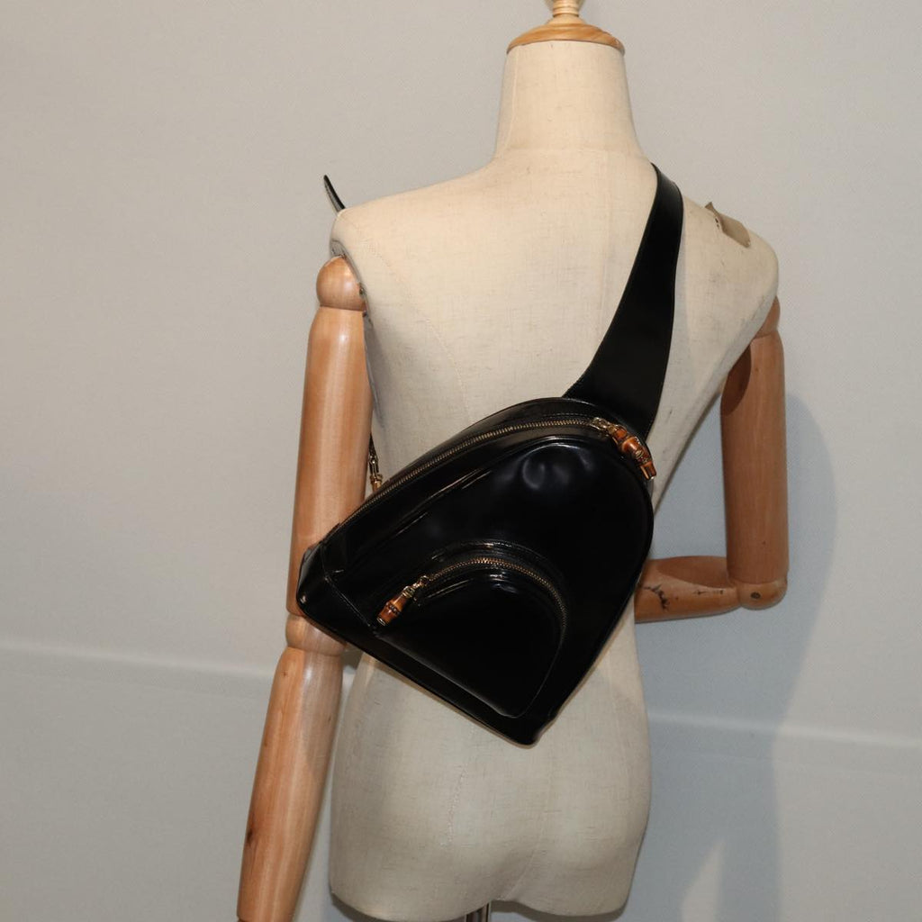 GUCCI Bamboo Body Bag Patent leather Black Gold 003 3444 0127 87287