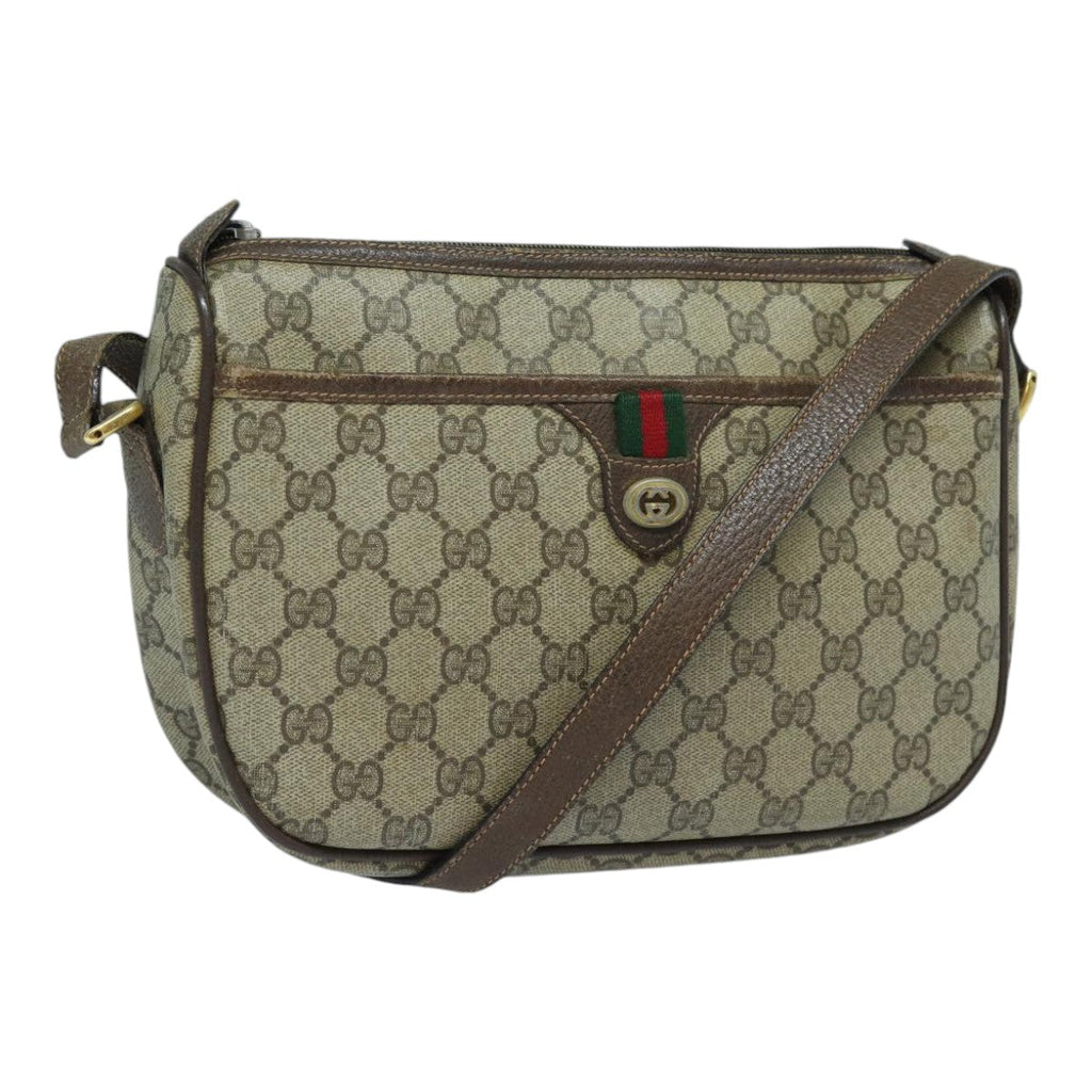 GUCCI GG Supreme Shoulder Bag PVC Leather Beige Brown gold 89 02 077 87295