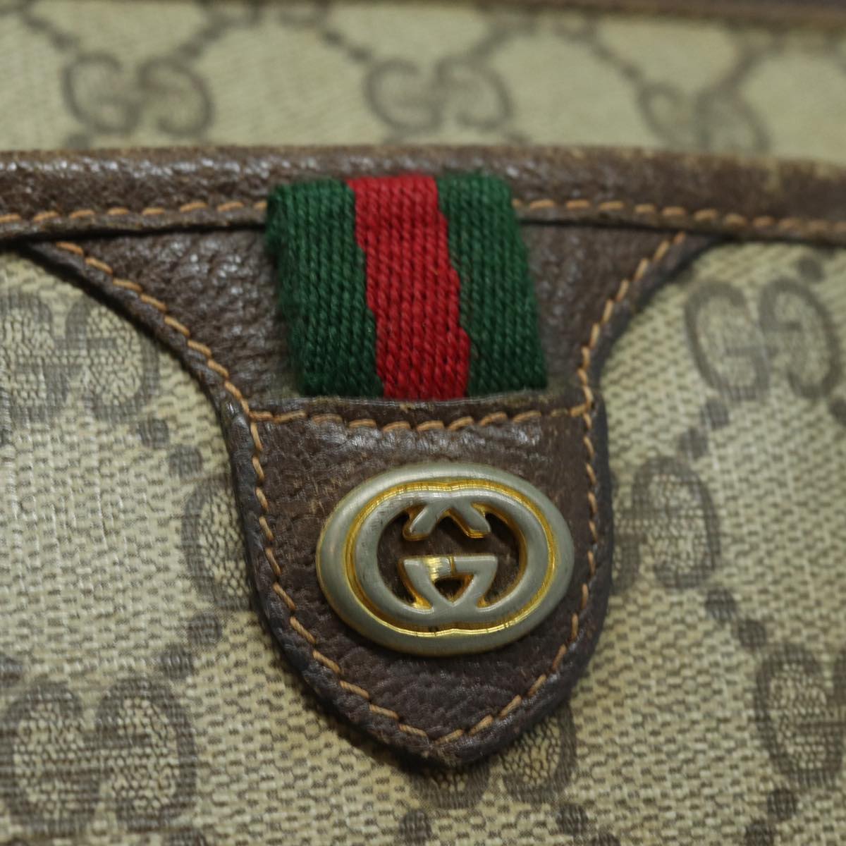 GUCCI GG Supreme Shoulder Bag PVC Leather Beige Brown gold 89 02 077 87295