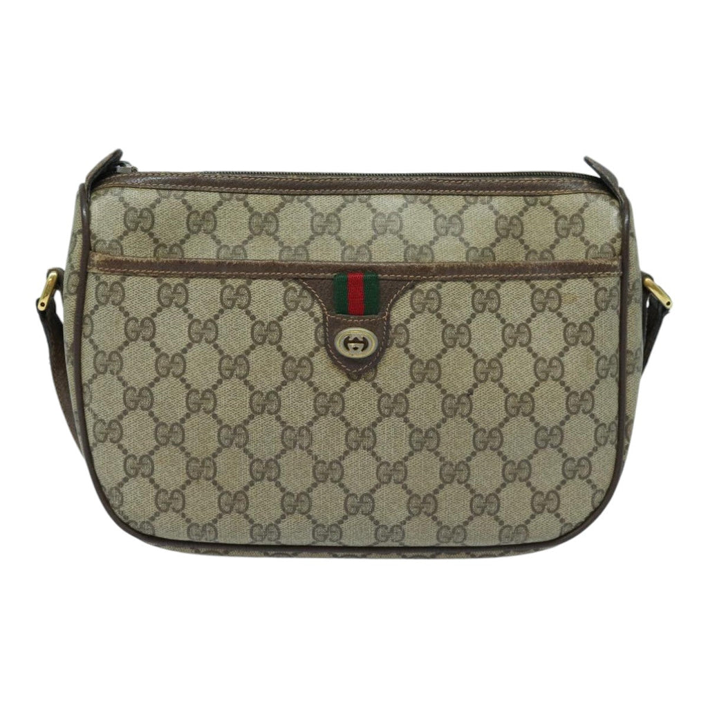 GUCCI GG Supreme Shoulder Bag PVC Leather Beige Brown gold 89 02 077 87295