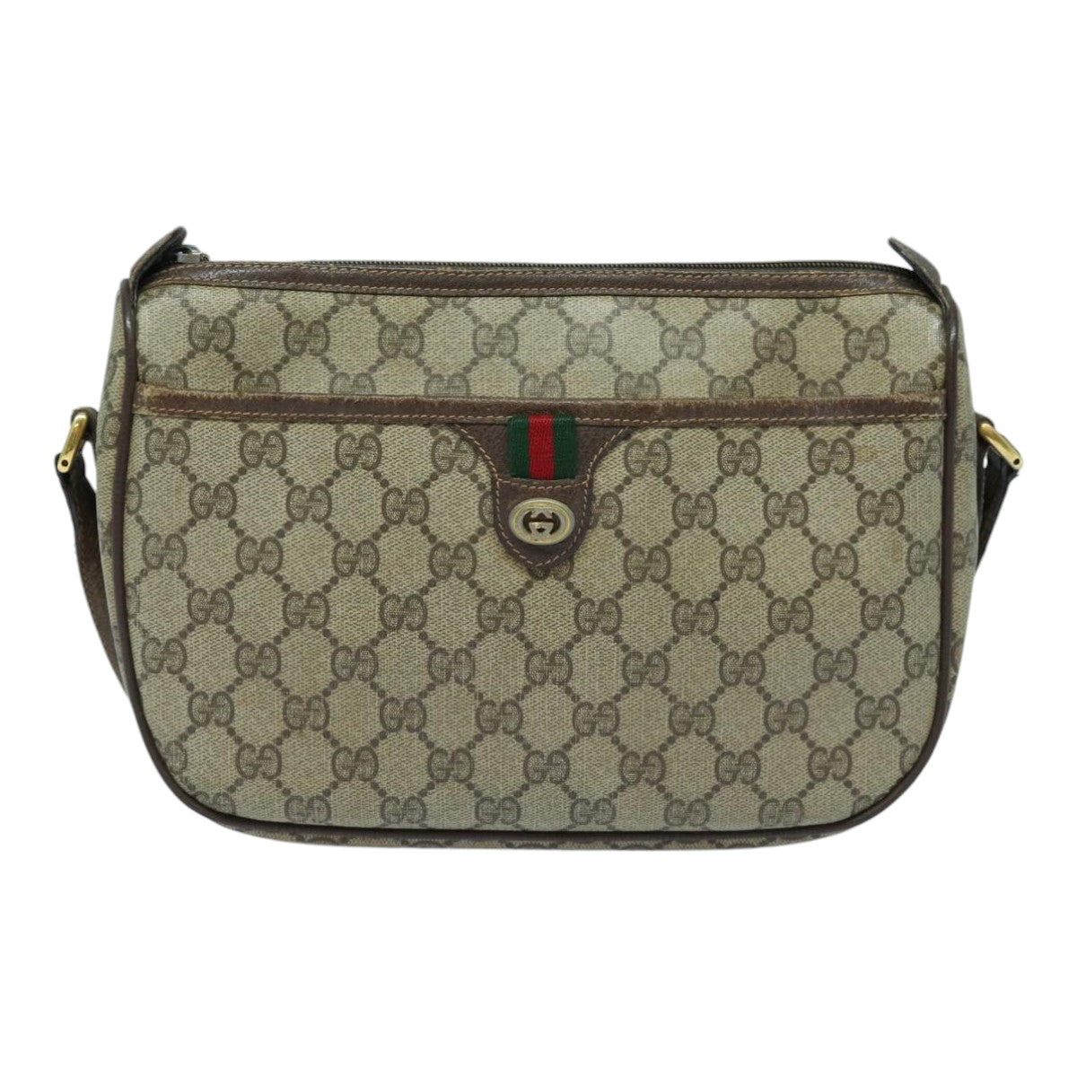 GUCCI GG Supreme Shoulder Bag PVC Leather Beige Brown gold 89 02 077 87295