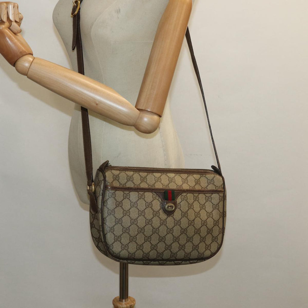 GUCCI GG Supreme Shoulder Bag PVC Leather Beige Brown gold 89 02 077 87295