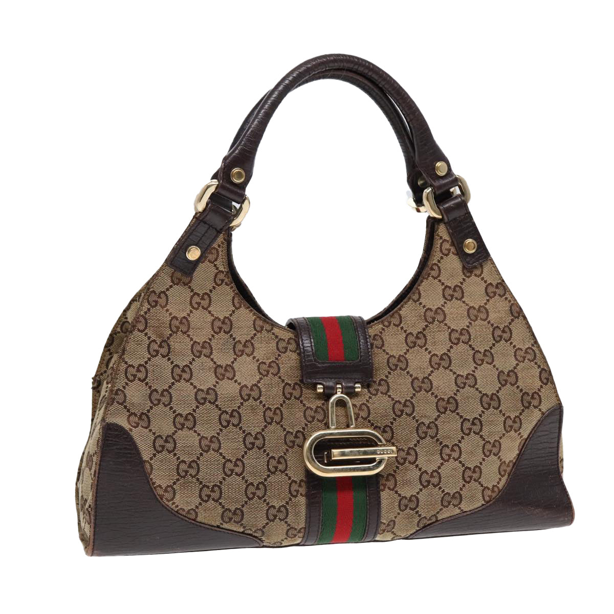 GUCCI GG Canvas WebSherry Line Jackie Shoulder Bag Beige Gold 130995 87296