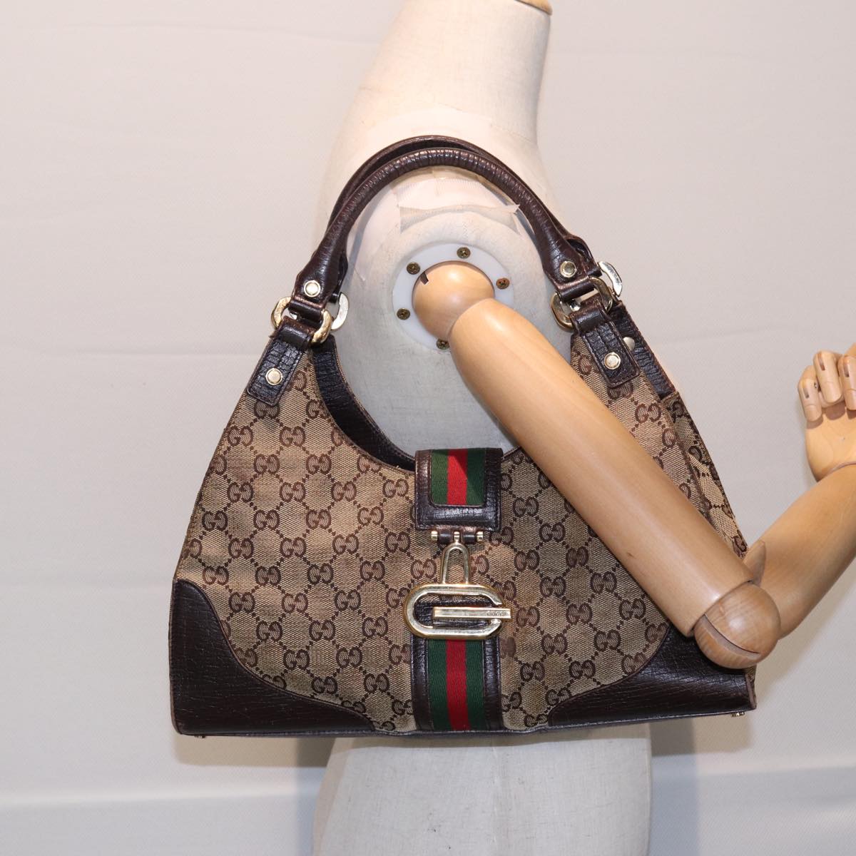 GUCCI GG Canvas WebSherry Line Jackie Shoulder Bag Beige Gold 130995 87296