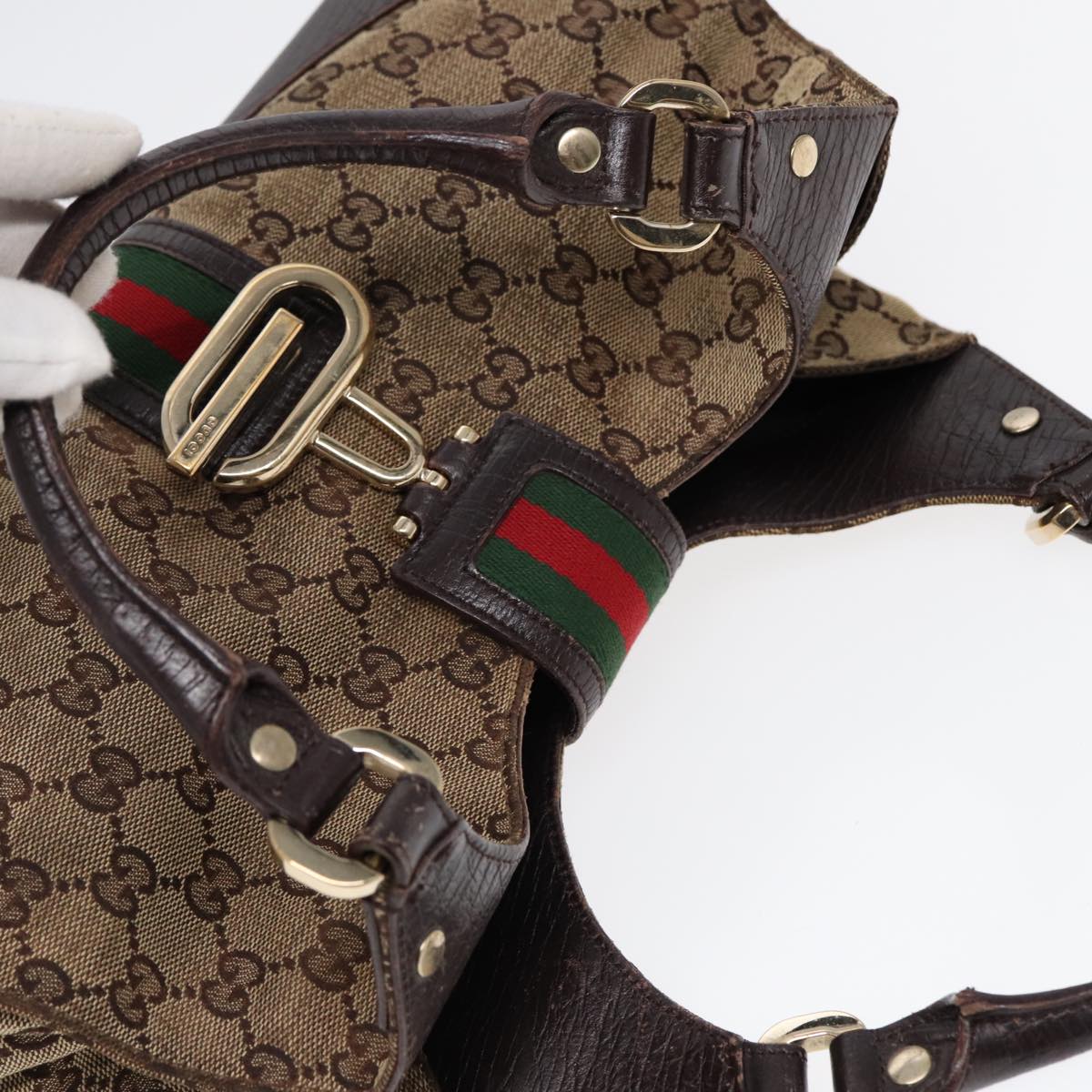 GUCCI GG Canvas WebSherry Line Jackie Shoulder Bag Beige Gold 130995 87296