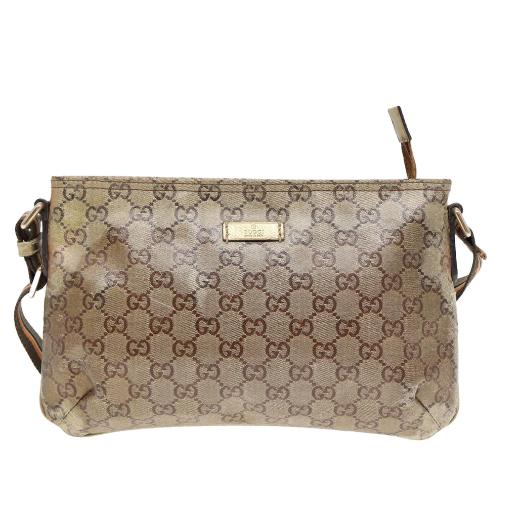 GUCCI GG Crystal Sherry Line Shoulder Bag Gold Brown gray 189749 87298