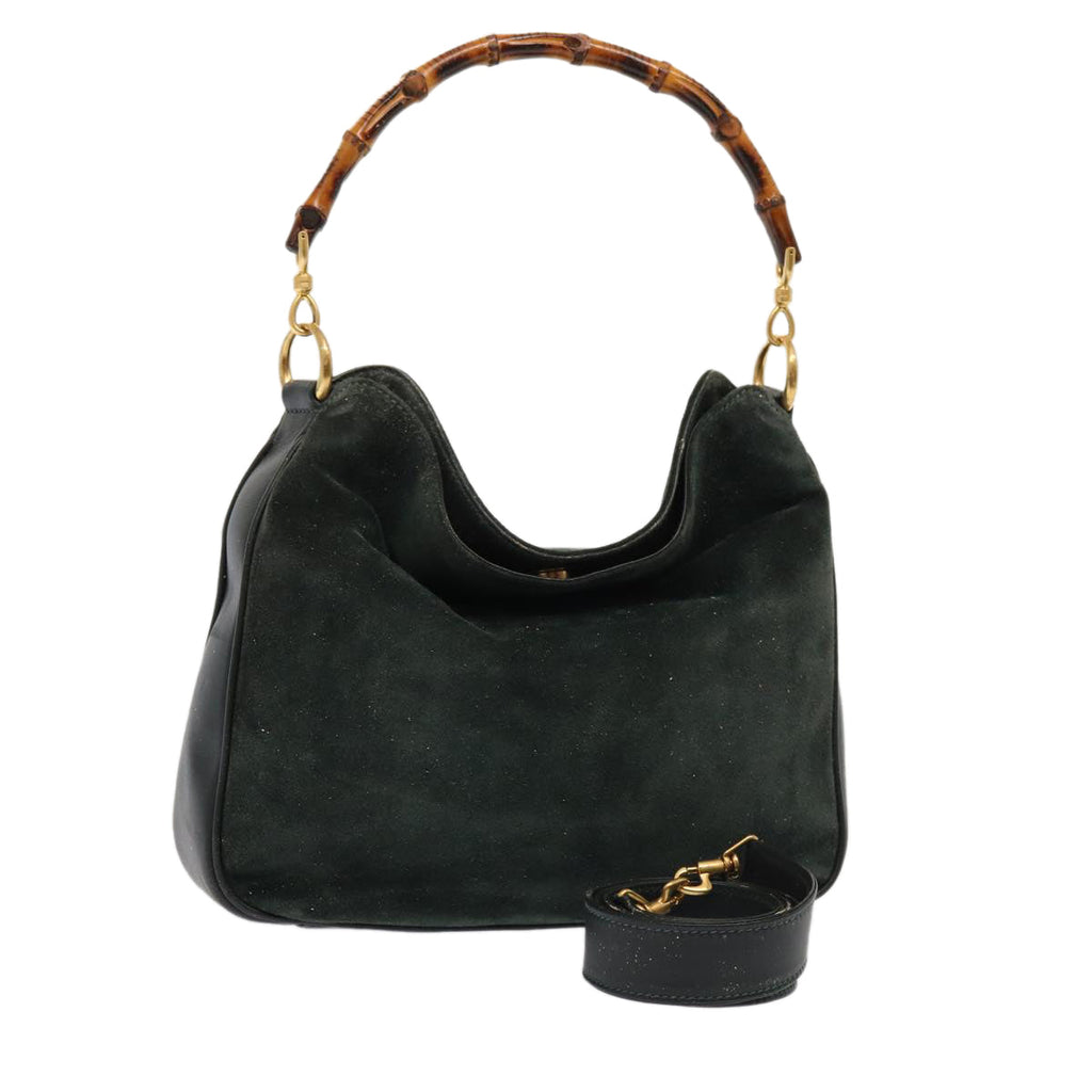 GUCCI Bamboo Hand Bag Suede 2way Green 87329