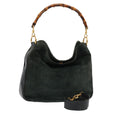 GUCCI Bamboo Hand Bag Suede 2way Green 87329
