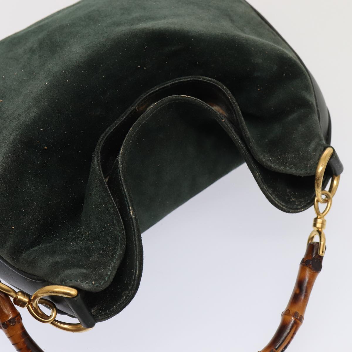 GUCCI Bamboo Hand Bag Suede 2way Green 87329