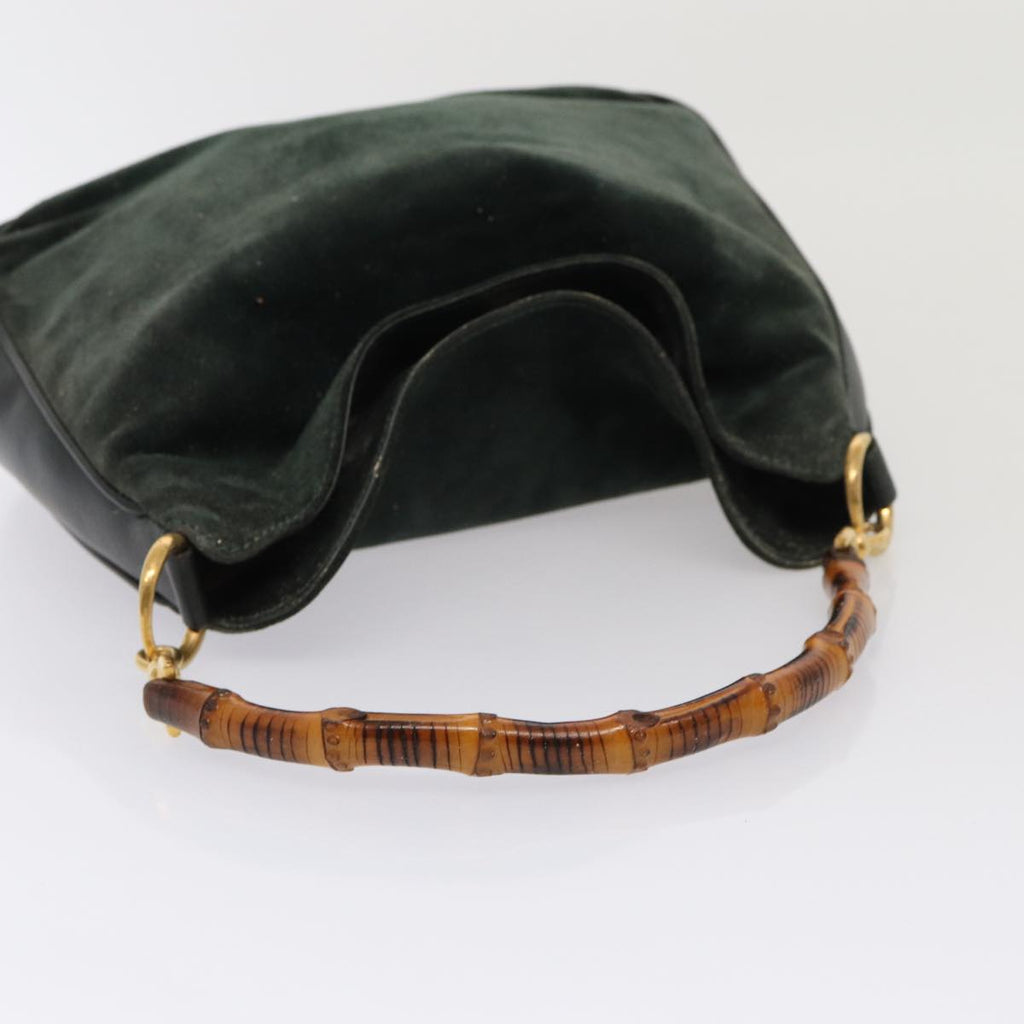 GUCCI Bamboo Hand Bag Suede 2way Green 87329