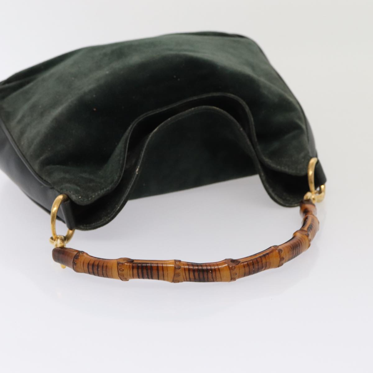 GUCCI Bamboo Hand Bag Suede 2way Green 87329